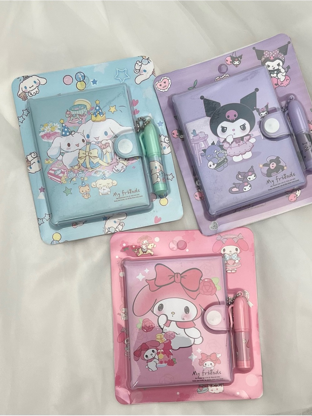 Set of 3 Sanrio Mini Journal Set with Pen — Pink, Blue, Purple Party Favour gift